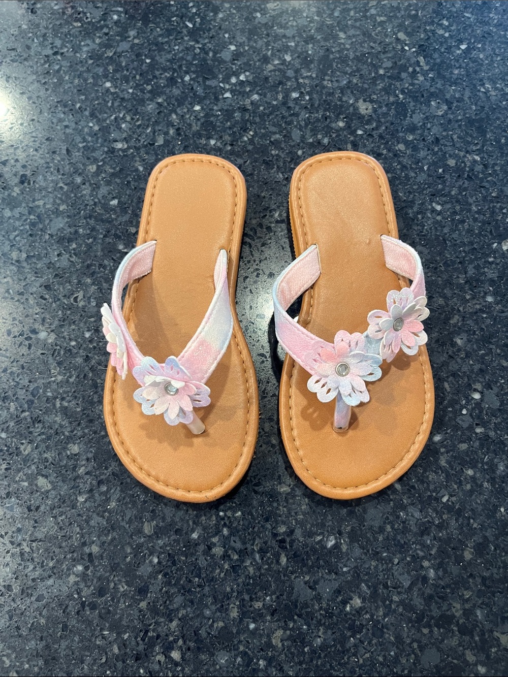 Girls' Pink Floral Toe-Post Sandals